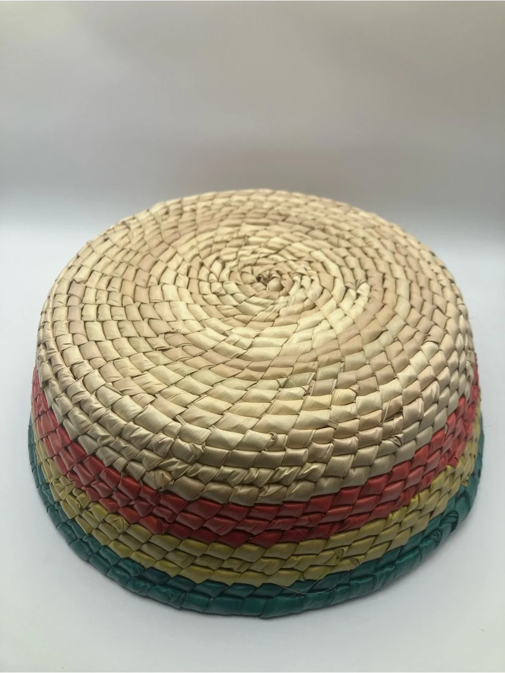 Handwoven Multi-Color Decorative Woven Basket - Natural, Teal, Yellow, Coral